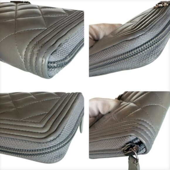 CHANEL Boy lamb skin Gray Authentic Zip Around Wallet - Picture 4 of 10